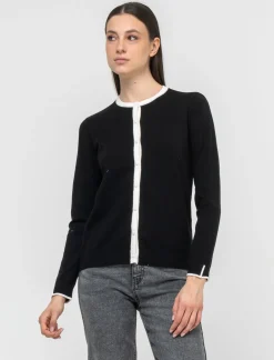 Piazza Italia Cardigan in maglia fine con dettaglio contrasto su tinta e polsi - Nero Shop