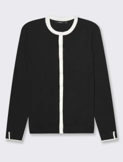 Piazza Italia Cardigan in maglia fine con dettaglio contrasto su tinta e polsi - Nero Shop