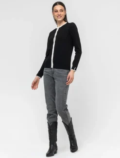 Piazza Italia Cardigan in maglia fine con dettaglio contrasto su tinta e polsi - Nero Shop