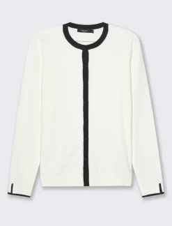 Piazza Italia Cardigan in maglia fine con dettaglio contrasto su tinta e polsi - Avorio Beige Outlet