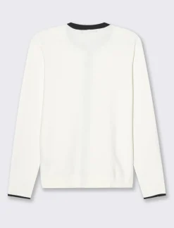 Piazza Italia Cardigan in maglia fine con dettaglio contrasto su tinta e polsi - Avorio Beige Outlet