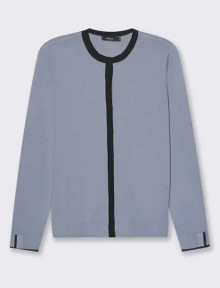 Piazza Italia Cardigan in maglia fine con dettaglio contrasto su tinta e polsi - Celeste Azzurro Flash Sale