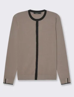 Piazza Italia Cardigan in maglia fine con dettaglio contrasto su tinta e polsi - tortora Grigio Clearance