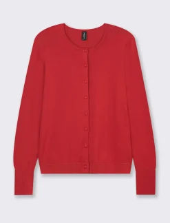 Piazza Italia Cardigan in maglia fine di viscosa con dettaglio bottoni effetto dorato - Rosso Cheap