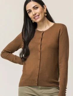 Piazza Italia Cardigan in maglia fine di viscosa con dettaglio bottoni effetto dorato - tabacco Marrone Discount