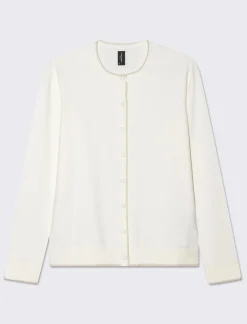 Piazza Italia Cardigan in maglia fine, modello girocollo con dettagli lurex - Avorio Beige Cheap