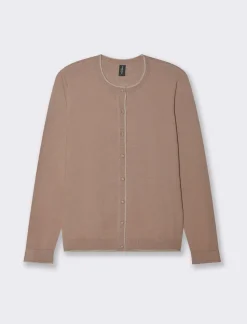 Piazza Italia Cardigan in maglia fine, modello girocollo con dettagli lurex - castoro Grigio Sale