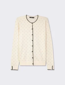 Piazza Italia Cardigan in morbido filato con motivo floccato stampato - Avorio Beige Store