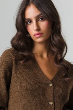 Piazza Italia Cardigan manica lunga con scollo a V e polso svasato - tabacco Marrone Clearance