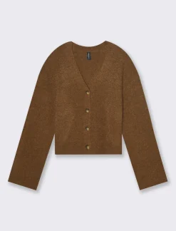 Piazza Italia Cardigan manica lunga con scollo a V e polso svasato - tabacco Marrone Clearance