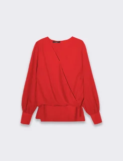 Piazza Italia Casacca a manica lunga con scollo ad incrocio - Rosso Flash Sale