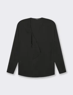 Piazza Italia Casacca a manica lunga e scollo a V con rouches - Nero Fashion