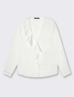 Piazza Italia Casacca a manica lunga e scollo a V con rouches - Bianco panna Best Sale