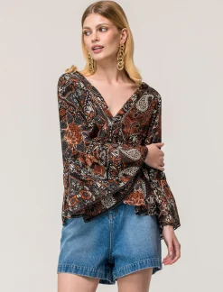 Piazza Italia Casacca ampia,stampata con scollo a V con inserti effetto metallizzato - var 1 Cheap