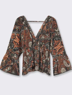 Piazza Italia Casacca ampia,stampata con scollo a V con inserti effetto metallizzato - var 1 Cheap