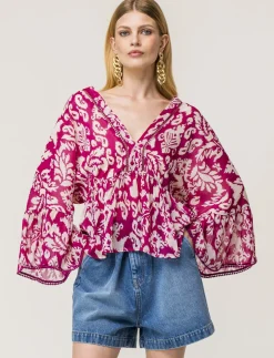 Piazza Italia Casacca ampia,stampata con scollo a V con inserti effetto metallizzato - var 2 Sale