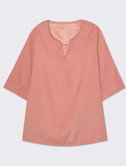 Piazza Italia Casacca con scollo a V e manica a 3/4 con risvolto. - Rosa Hot