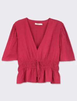 Piazza Italia Casacca fantasia e unita manica corta con arriccio in vita - rubino Rosso Clearance