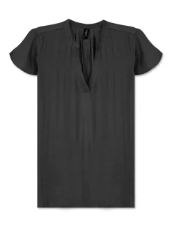 Piazza Italia Casacca in tessuto fluido, apertura scollo a V e maniche volant - Nero Online