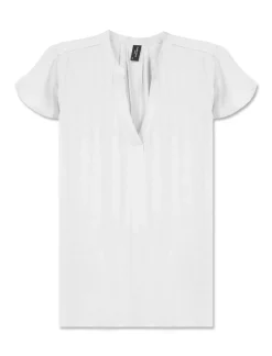 Piazza Italia Casacca in tessuto fluido, apertura scollo a V e maniche volant - Bianco Sale