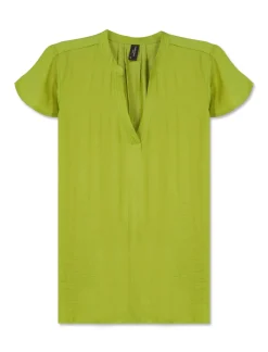 Piazza Italia Casacca in tessuto fluido, apertura scollo a V e maniche volant - pistacchio Verde Outlet