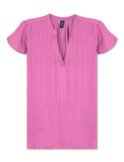 Piazza Italia Casacca in tessuto fluido, apertura scollo a V e maniche volant - Viola Flash Sale