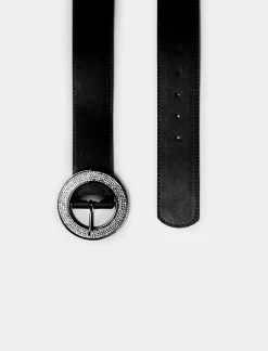 Piazza Italia Cintura da donna con fibbia tonda e strass - -argento Nero Fashion