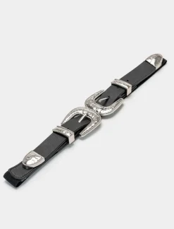 Piazza Italia Cintura da donna elastica con doppia fibbia - -argento Nero New