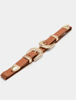 Piazza Italia Cintura da donna elastica con doppia fibbia - Marrone Discount