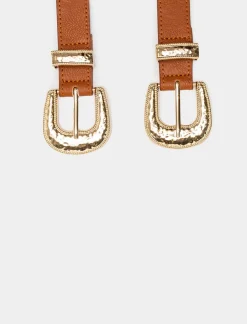 Piazza Italia Cintura da donna elastica con doppia fibbia - Marrone Discount