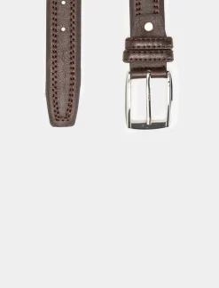 Piazza Italia Cintura da uomo con doppia cucitura centrale - Marrone Clearance