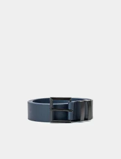 Piazza Italia Cintura da uomo in saffiano con fibbia smaltata opaca - Blu Hot