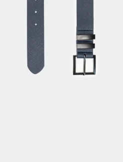 Piazza Italia Cintura da uomo in saffiano con fibbia smaltata opaca - Blu Hot