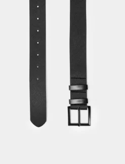 Piazza Italia Cintura da uomo in saffiano con fibbia smaltata opaca - Nero Best Sale