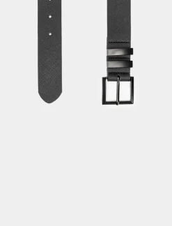 Piazza Italia Cintura da uomo in saffiano con fibbia smaltata opaca - Nero Best Sale