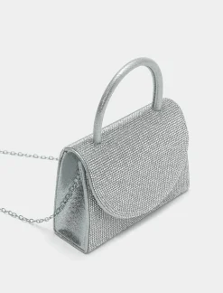 Piazza Italia Clutch da donna in con patta in strass e tracolla in catena - Argento Hot