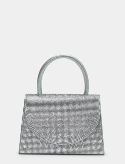 Piazza Italia Clutch da donna in con patta in strass e tracolla in catena - Argento Hot