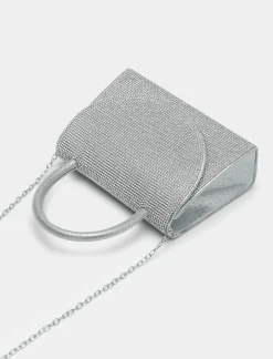 Piazza Italia Clutch da donna in con patta in strass e tracolla in catena - Argento Hot