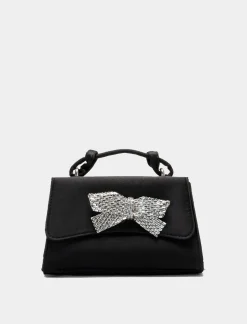 Piazza Italia Clutch da donna in raso con fiocco in strass e tracolla - Nero Cheap