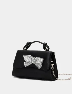 Piazza Italia Clutch da donna in raso con fiocco in strass e tracolla - Nero Cheap