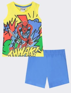 Piazza Italia Completo canotta e pantaloncini, con stampa personaggi - Giallo Cheap