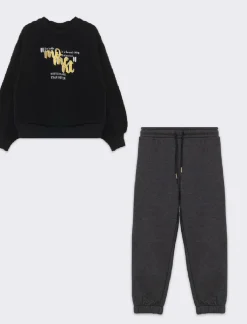 Piazza Italia Completo due pezzi felpa e jogger in tessuto garzato - Nero Clearance