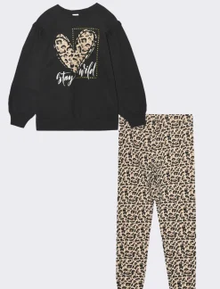 Piazza Italia Completo set due pezzi felpa e leggings fantasia da bambina - Nero Hot