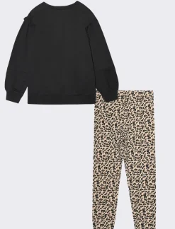 Piazza Italia Completo set due pezzi felpa e leggings fantasia da bambina - Nero Hot