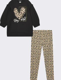 Piazza Italia Completo set due pezzi felpa e leggings fantasia da bambina - Nero Hot