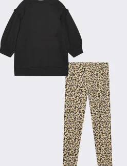 Piazza Italia Completo set due pezzi felpa e leggings fantasia da bambina - Nero Hot