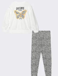 Piazza Italia Completo set due pezzi felpa e leggings fantasia da bambina - sporco Bianco Clearance