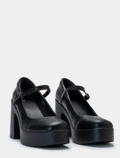 Piazza Italia Décolletè con cinturino e tacco largo e plateau - Nero Cheap