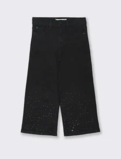 Piazza Italia Denim 5 tasche da bambina con strass sul davanti e spacchetti al fondo gamba - Nero Cheap