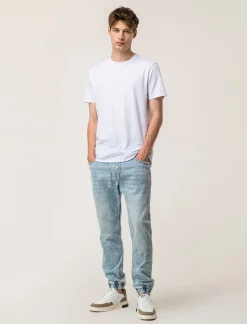 Piazza Italia Denim con vita elasticizzata regolabile con laccio - Denim chiaro Blu Outlet